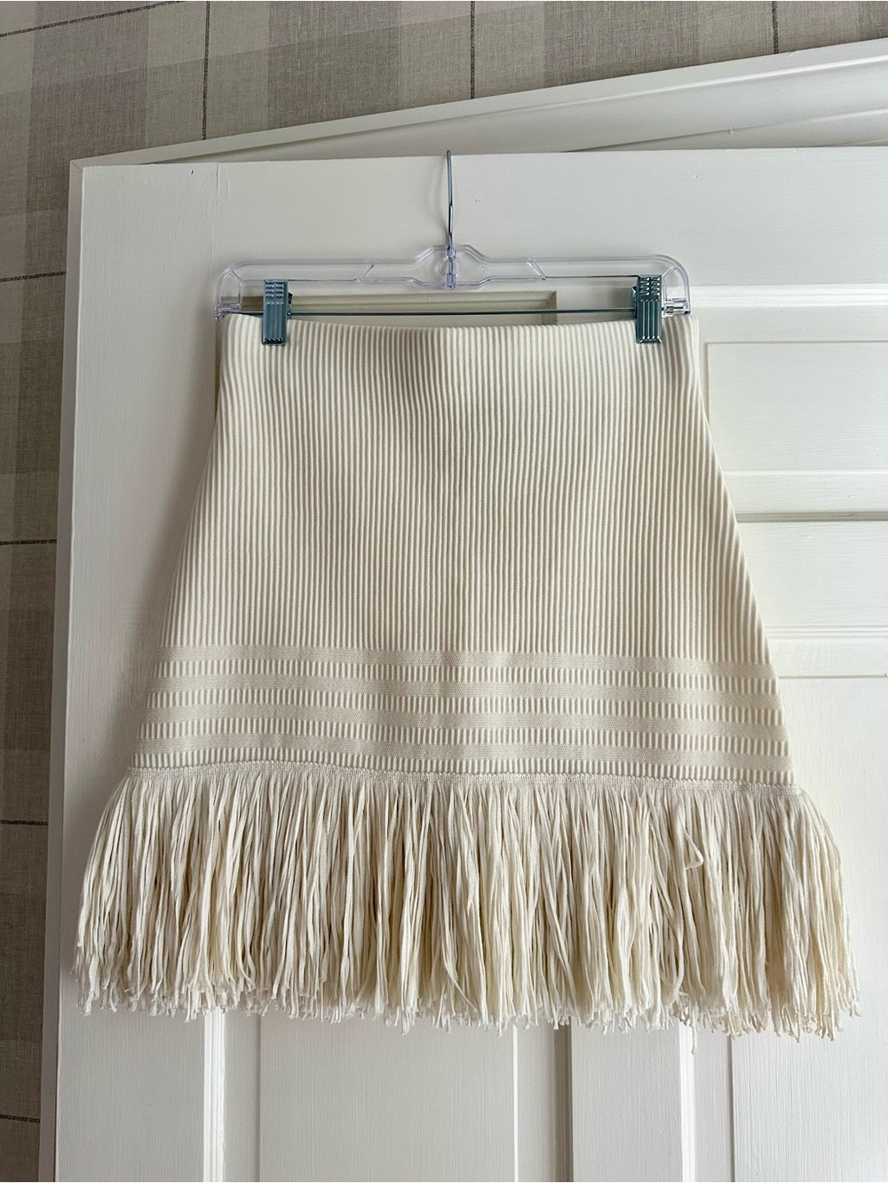 NWT - Cream Fringe Hem Ribbed Knit Mini Skirt